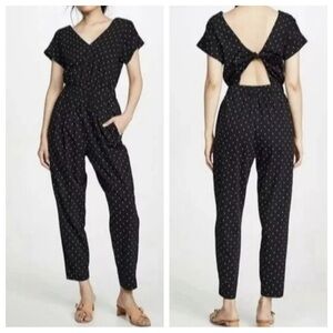 La Vie Rebecca Taylor Polka Dot Jumpsuit with Open Cutout Tie Back size L